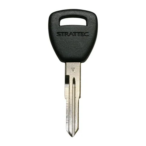 Plain black-headed metal car key with a cut blade and no buttons